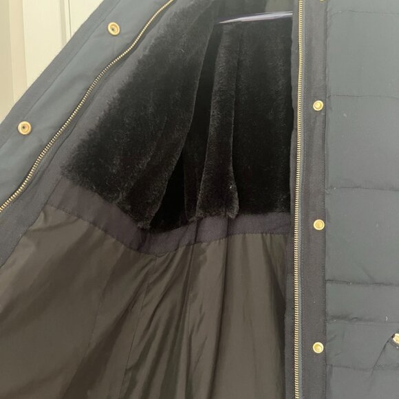 ZARA Navy Blue Hooded Long Puffer Down Coat Faux Fur With Belt Size S - Picture 5 of 8